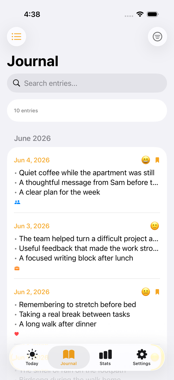 Journal search screen