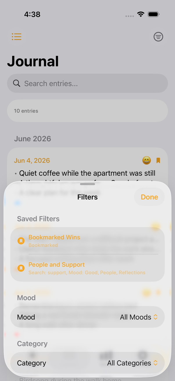 Daily Gratitude saved filters screen